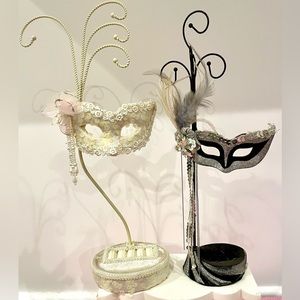 2 Mardi Gras Victorian Mask Jewelry Stand Holder